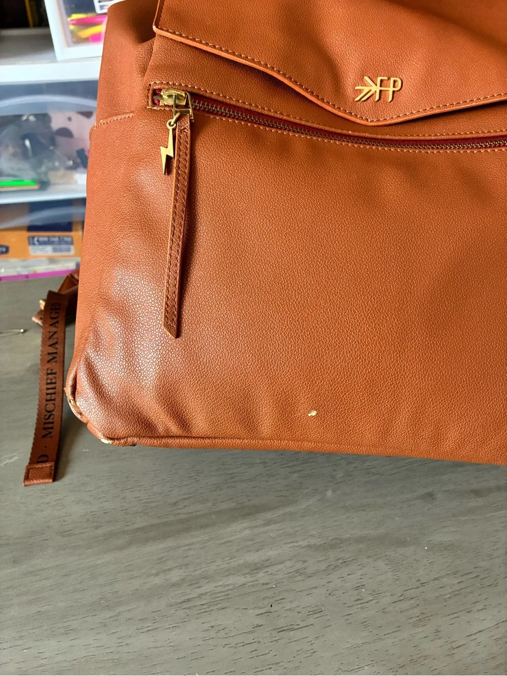 Freshly Picked Tan Leather-Effect Diaper Backpack with Matching Pouch
